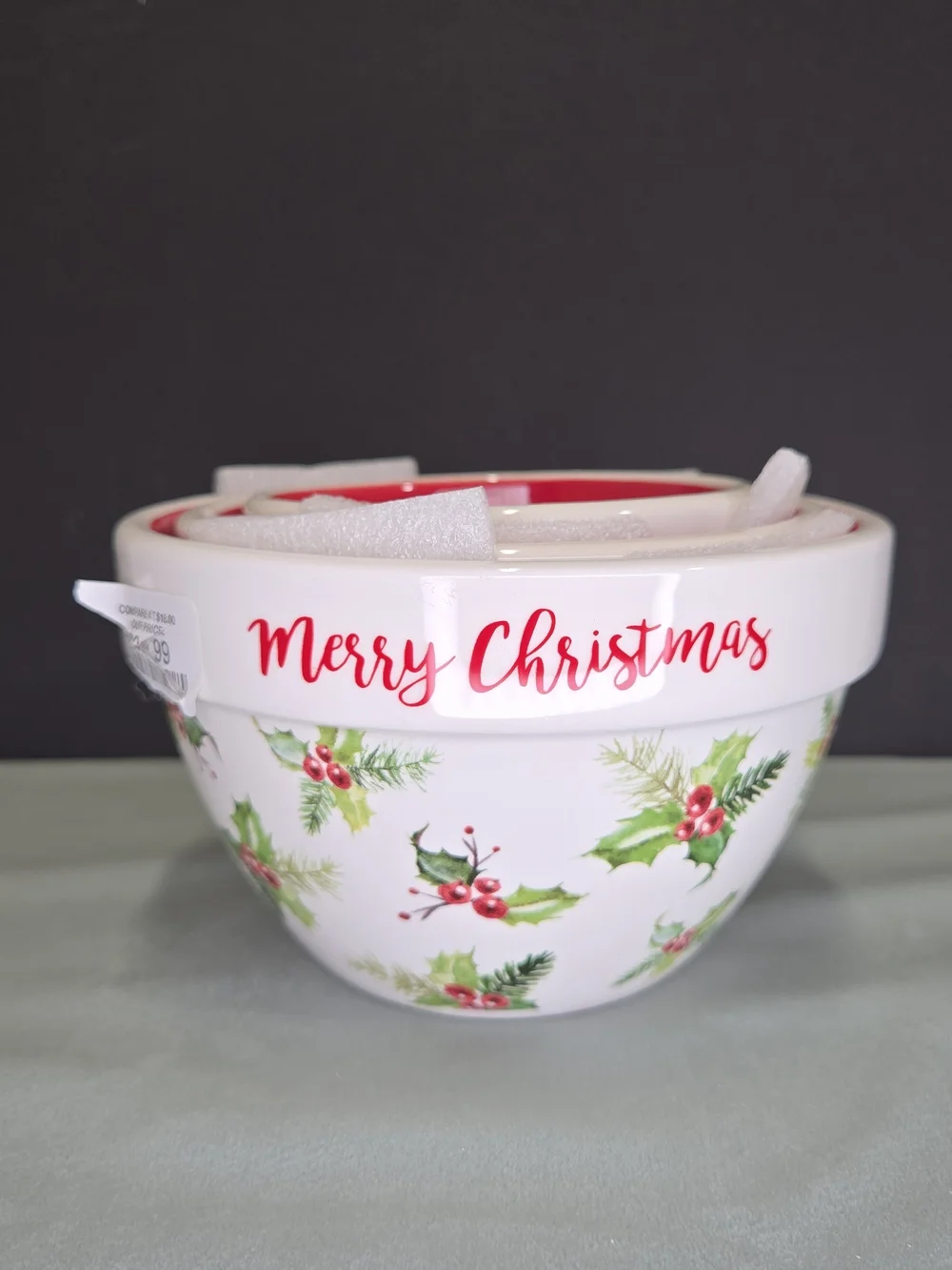 Grace Pantry nesting Christmas mixing bowls set of 3 holly serving bowls